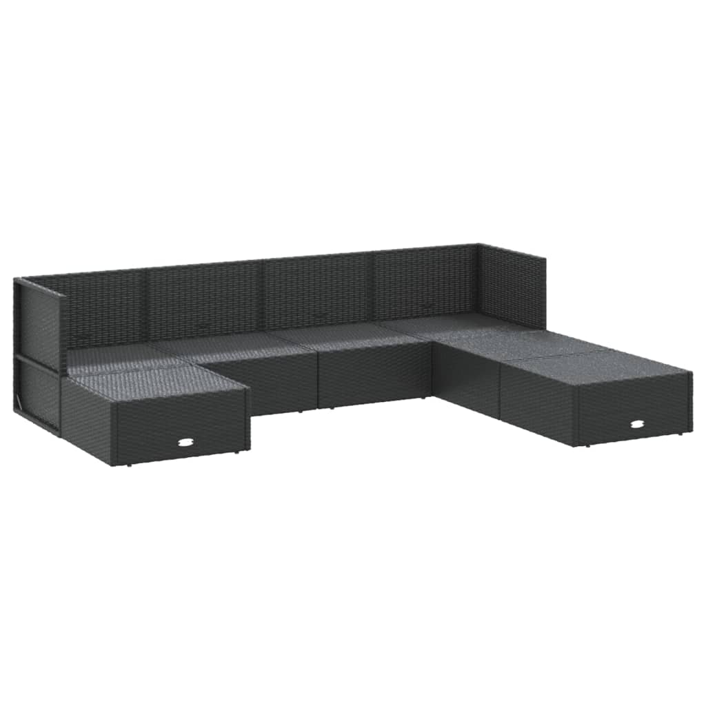 Set mobilier de grădină cu perne, 7 piese, negru, poliratan