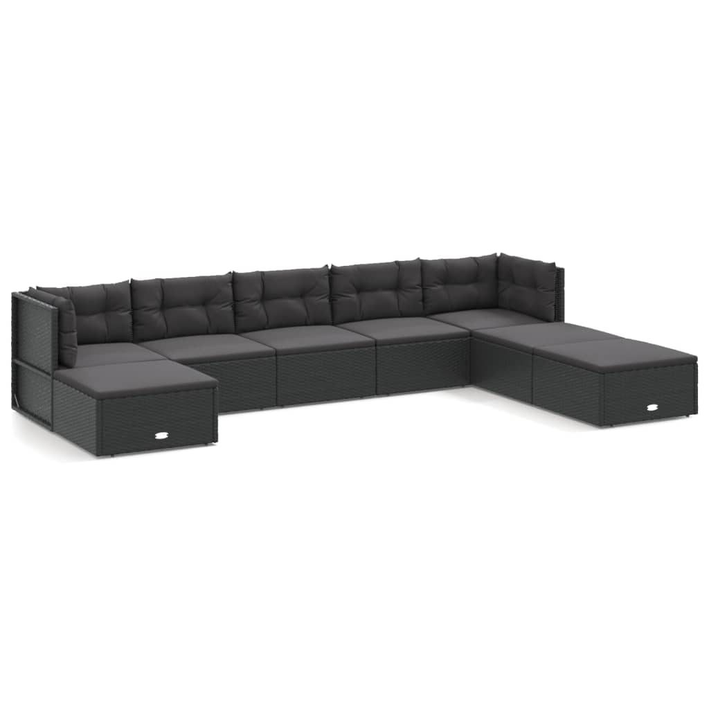 Set mobilier de grădină cu perne, 8 piese, negru, poliratan