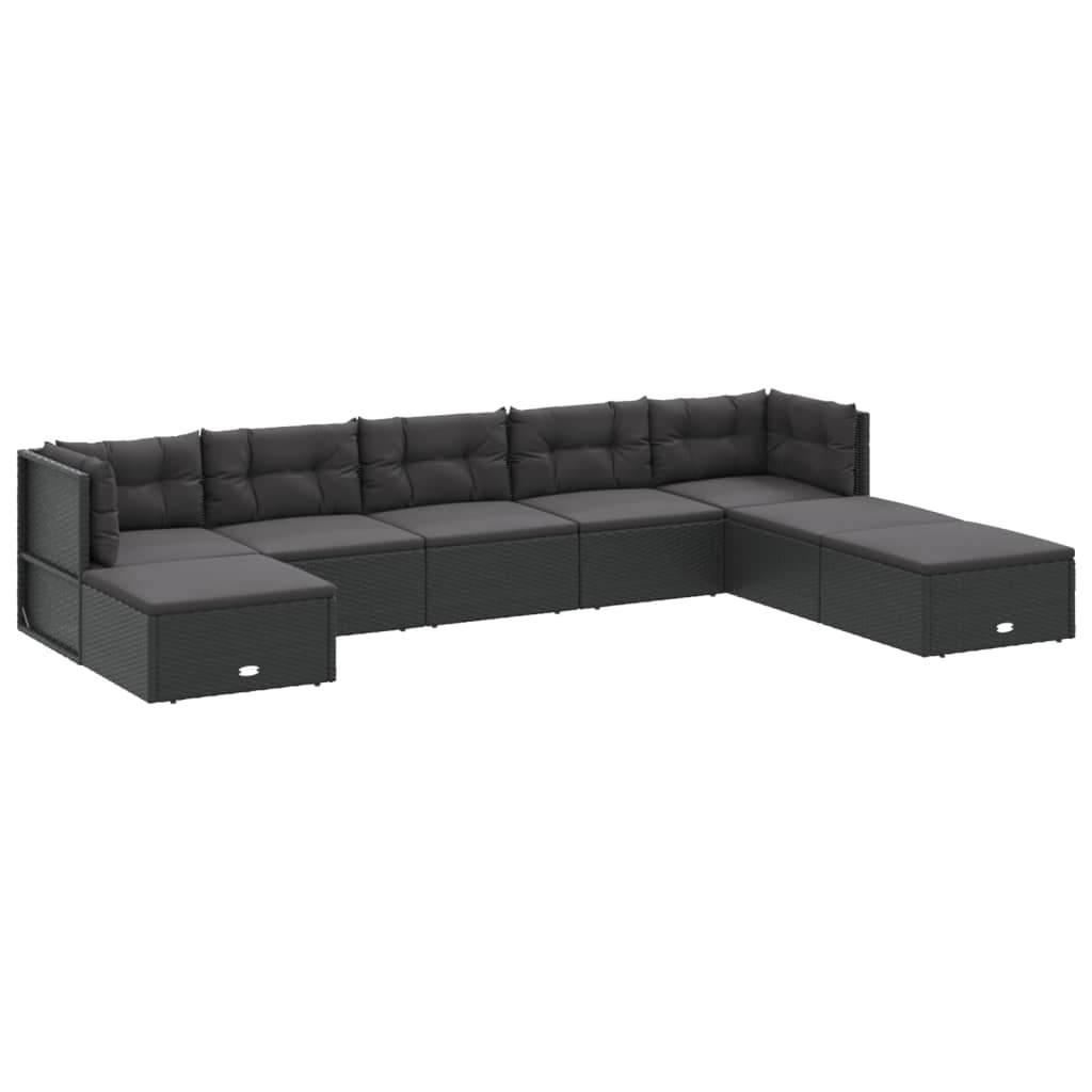Set mobilier de grădină cu perne, 8 piese, negru, poliratan