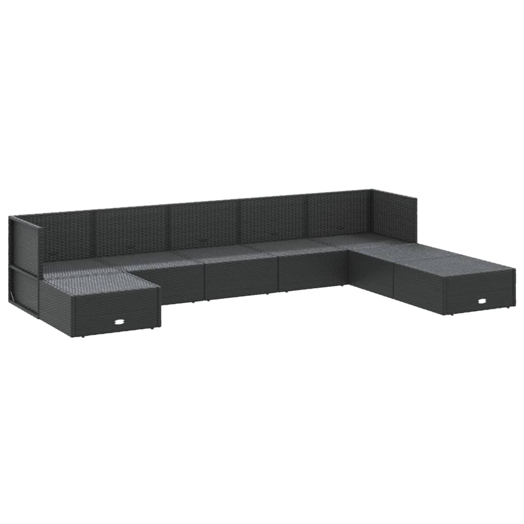 Set mobilier de grădină cu perne, 8 piese, negru, poliratan
