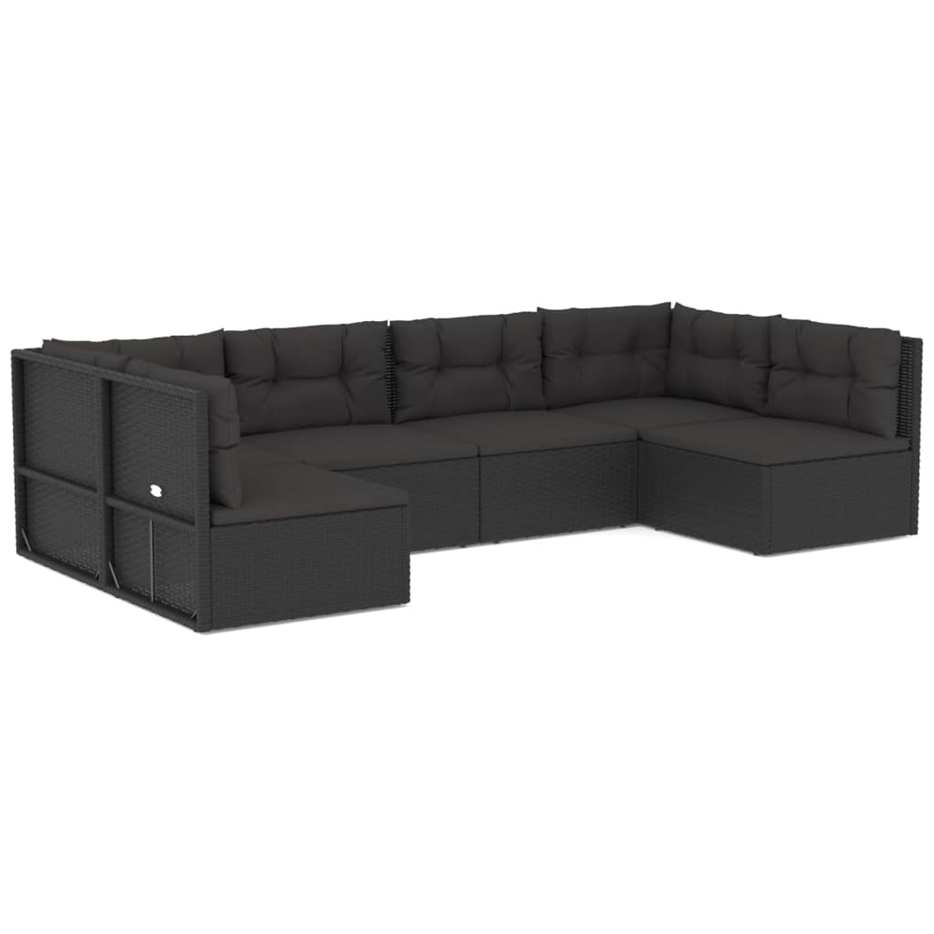 Set mobilier de grădină cu perne, 6 piese, negru, poliratan