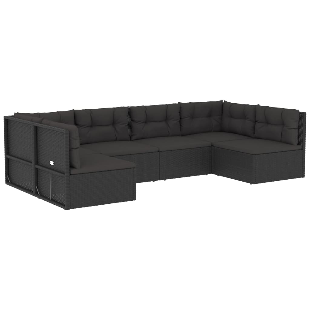 Set mobilier de grădină cu perne, 6 piese, negru, poliratan