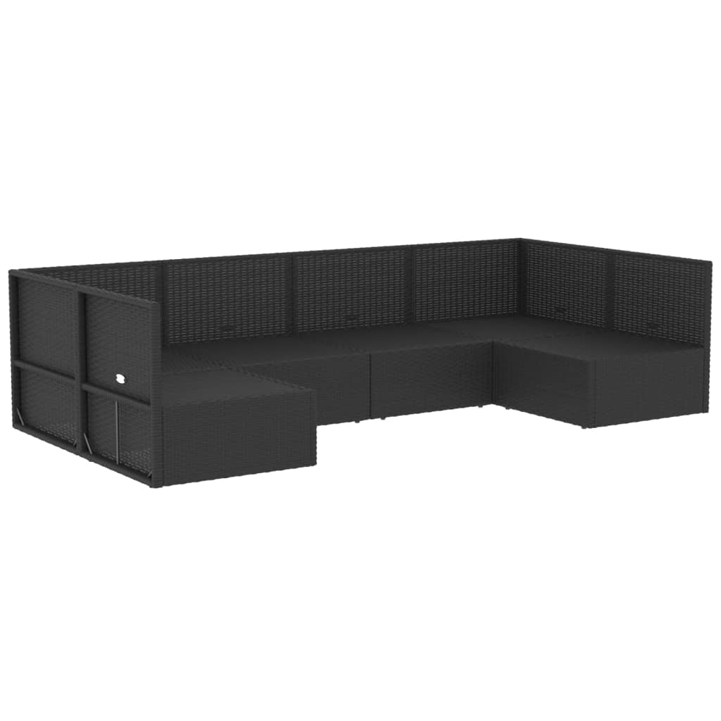 Set mobilier de grădină cu perne, 6 piese, negru, poliratan
