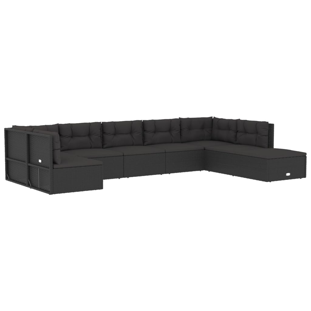 Set mobilier de grădină cu perne, 8 piese, negru, poliratan