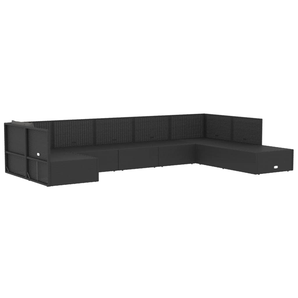 Set mobilier de grădină cu perne, 8 piese, negru, poliratan