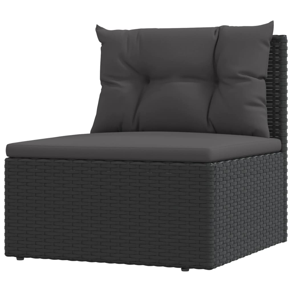 Set mobilier de grădină cu perne, 6 piese, negru, poliratan