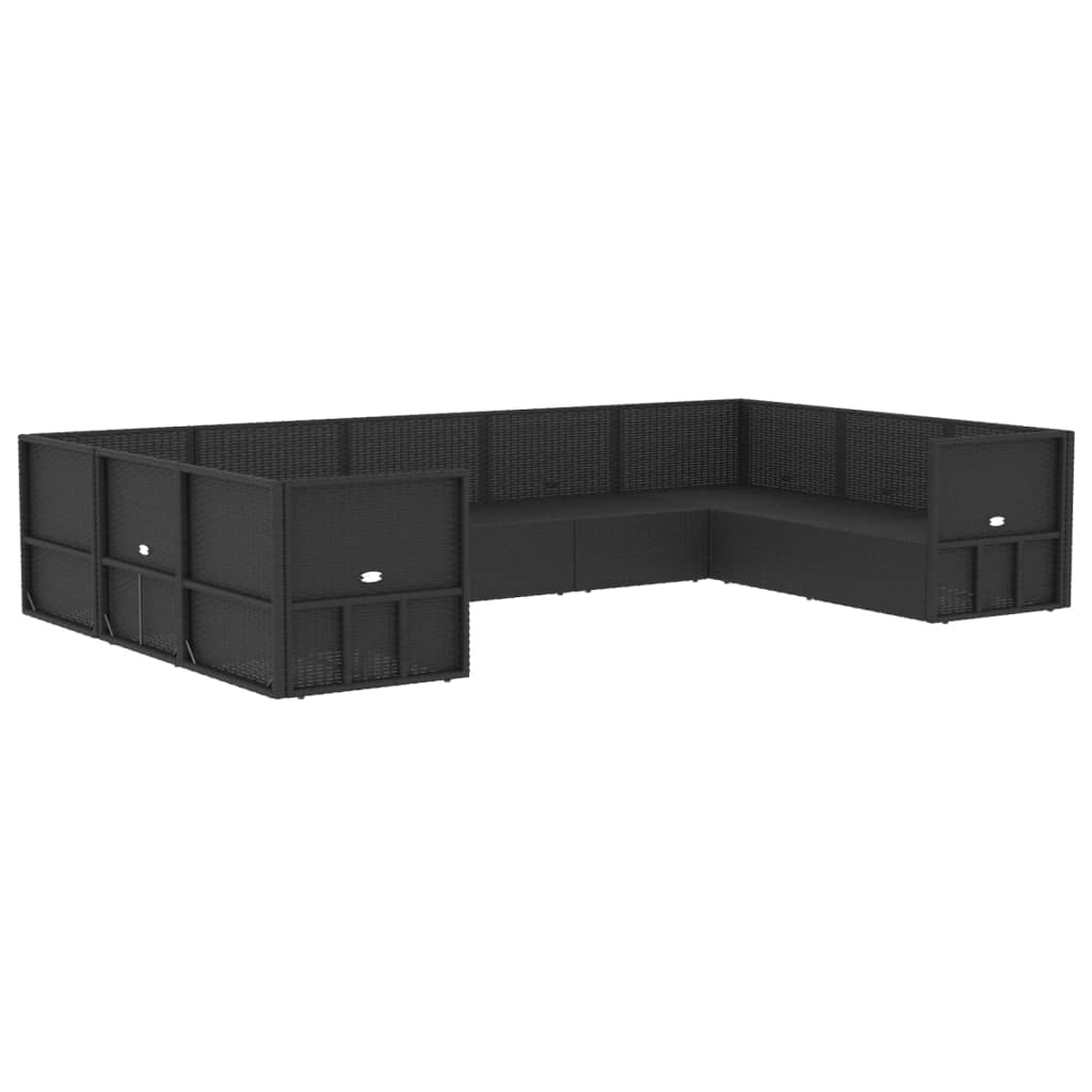 Set mobilier de grădină cu perne, 9 piese, negru, poliratan