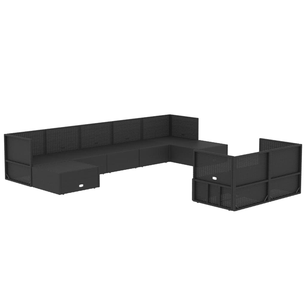 Set mobilier de grădină cu perne, 9 piese, negru, poliratan