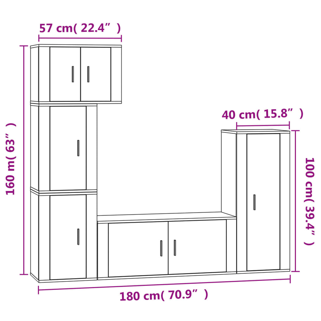 Gossi Set dulap TV, 5 piese, gri beton, lemn prelucrat