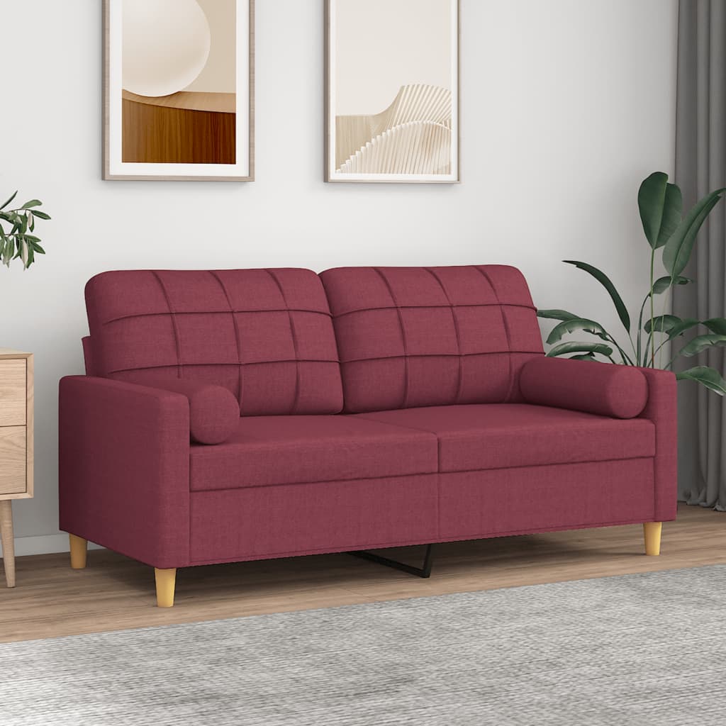 vidaXL 2-personers sofa med pyntepuder 140 cm stof vinrød