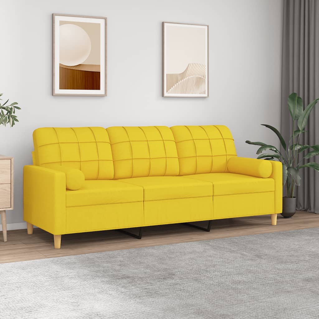 vidaXL 3-personers sofa med pyntepuder 180 cm stof lysegul