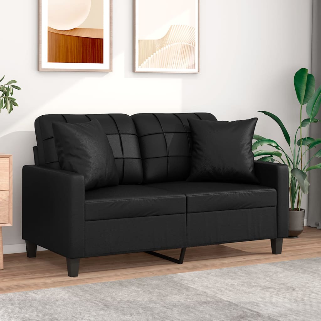 vidaXL 2-personers sofa med pyntepuder 120 cm kunstlæder sort