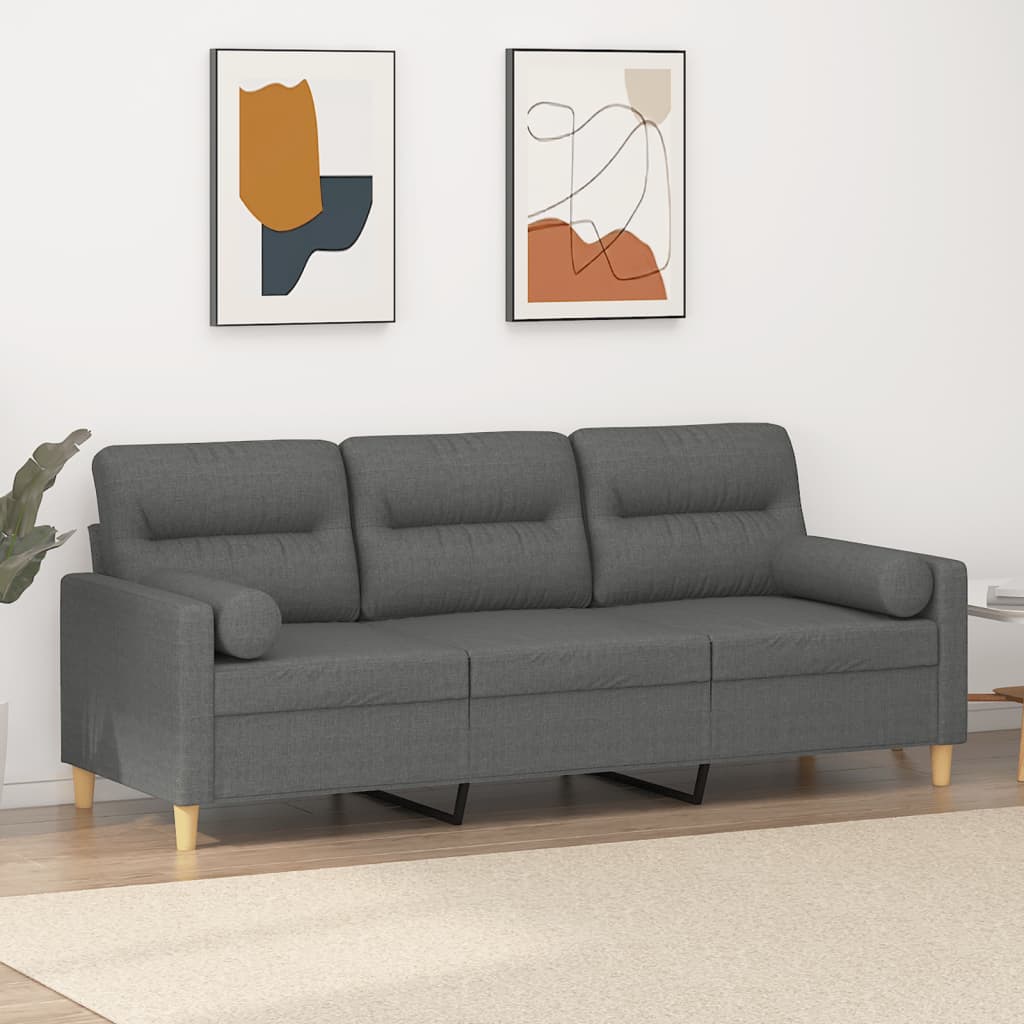 vidaXL 3-personers sofa med pyntepuder 180 cm stof mørkegrå