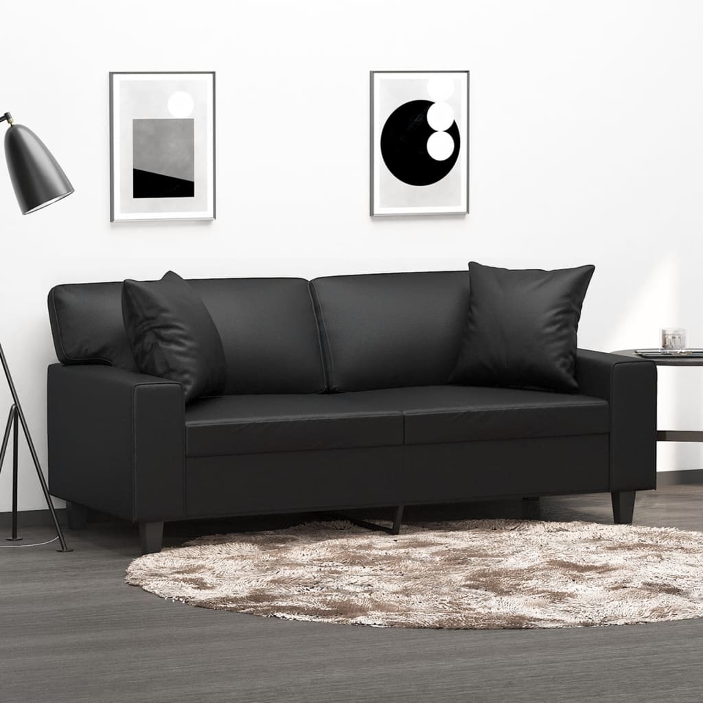 vidaXL 2-personers sofa med pyntepuder 140 cm kunstlæder sort