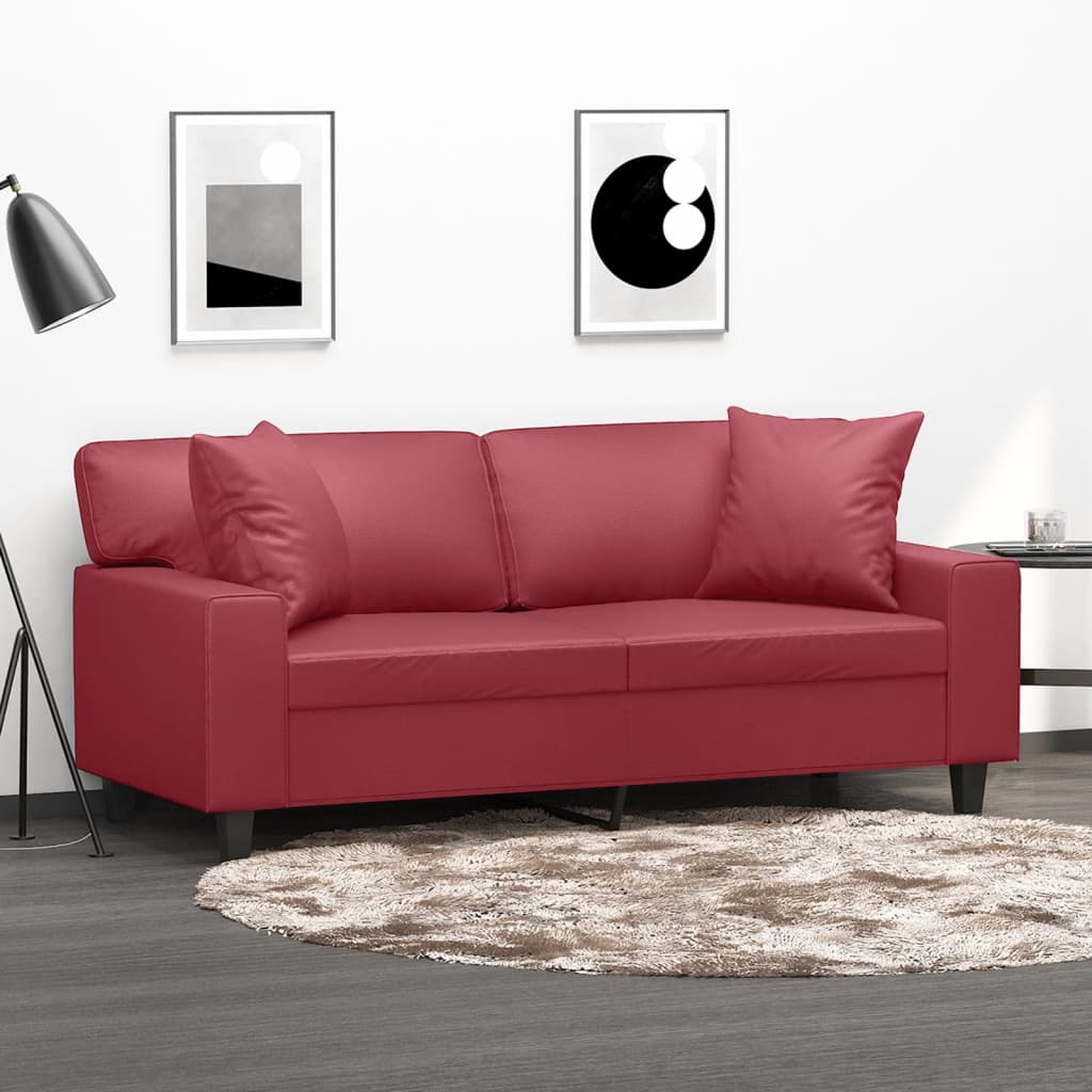 vidaXL 2-personers sofa med pyntepuder 140 cm kunstlæder vinrød