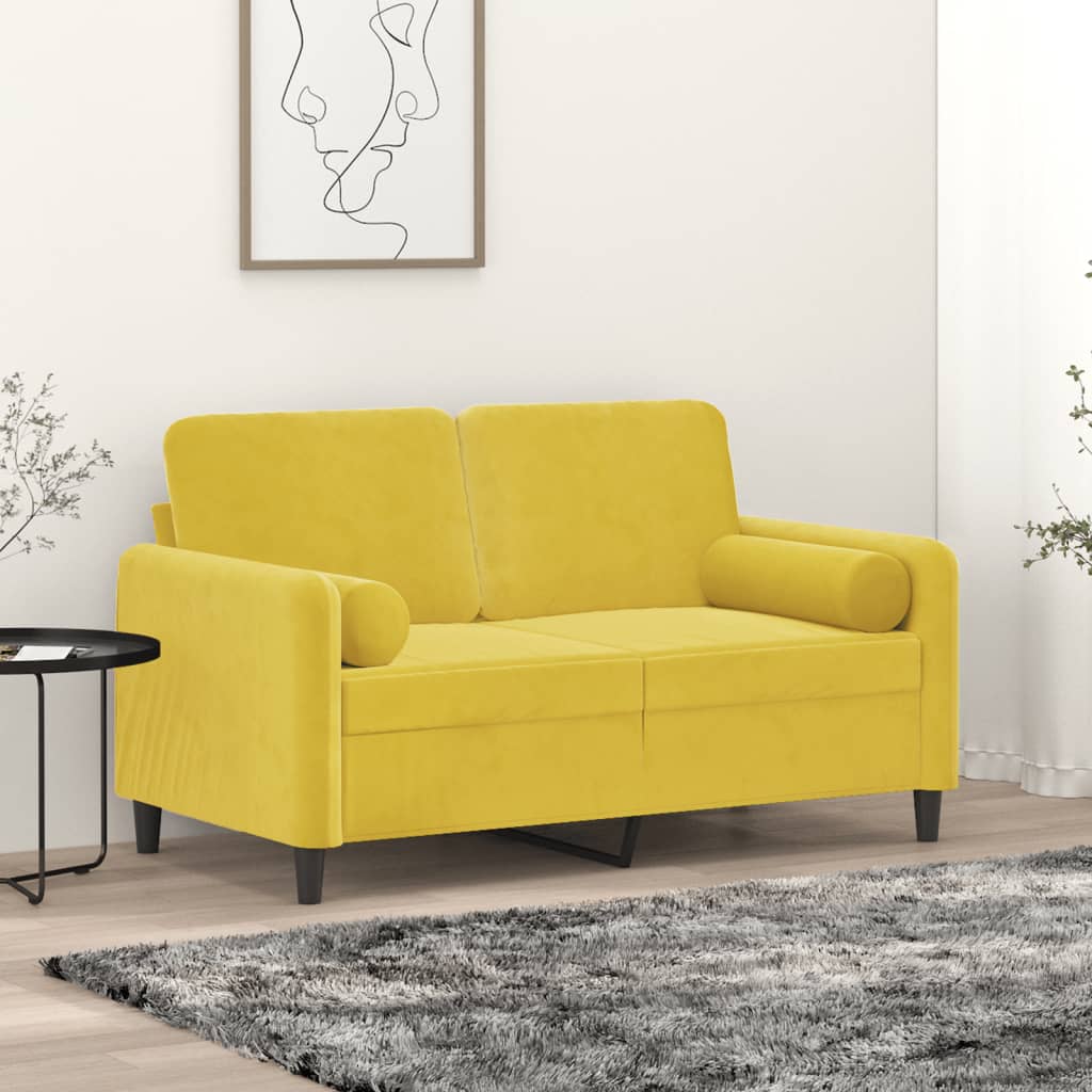 vidaXL 2-personers sofa med pyntepuder 120 cm velour gul