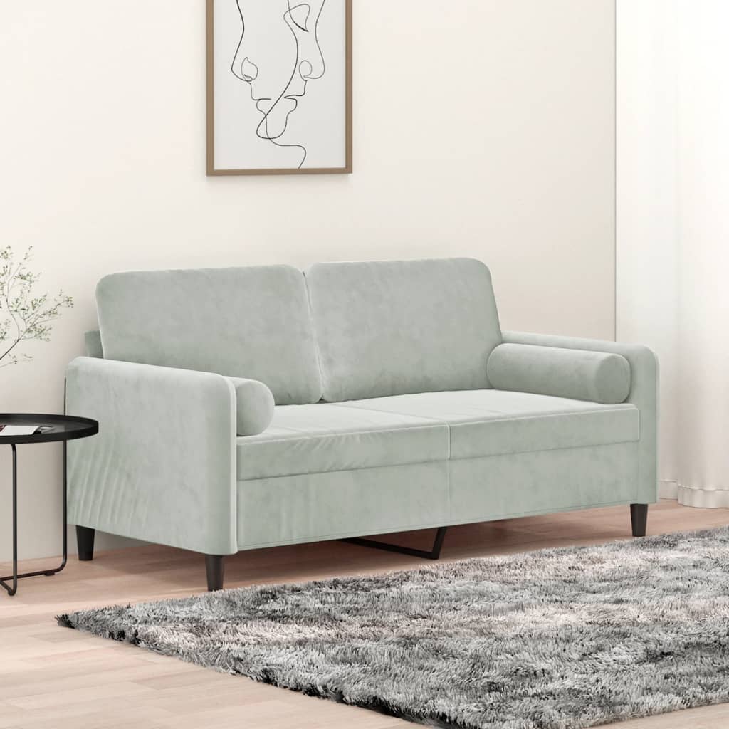 vidaXL 2-personers sofa med pyntepuder 140 cm velour lysegrå