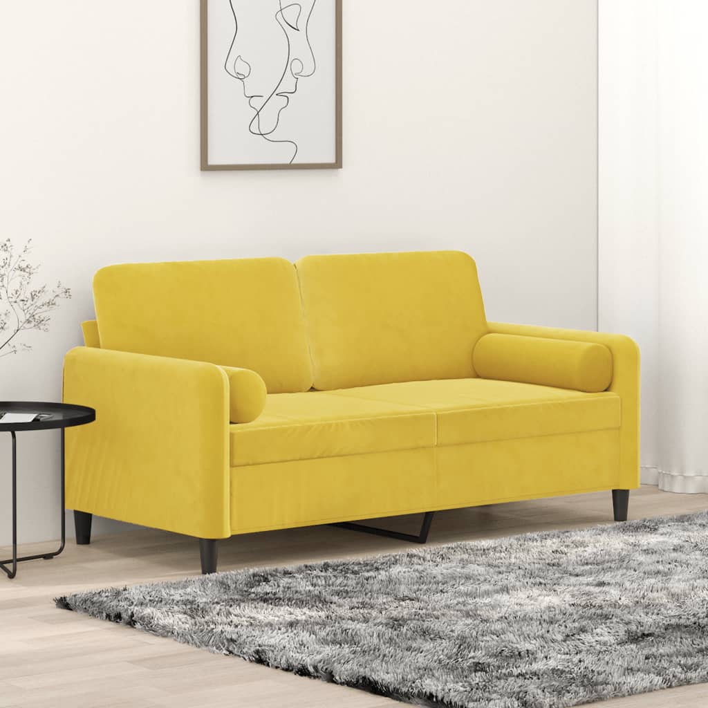 vidaXL 2-personers sofa med pyntepuder 140 cm velour gul