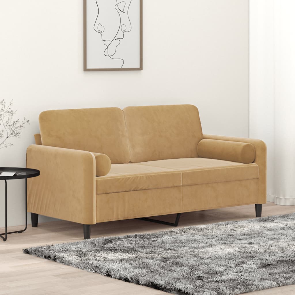 vidaXL 2-personers sofa med pyntepuder 140 cm velour brun