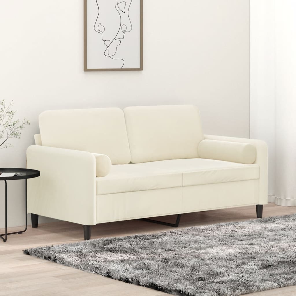 vidaXL 2-personers sofa med pyntepuder 140 cm velour cremefarvet