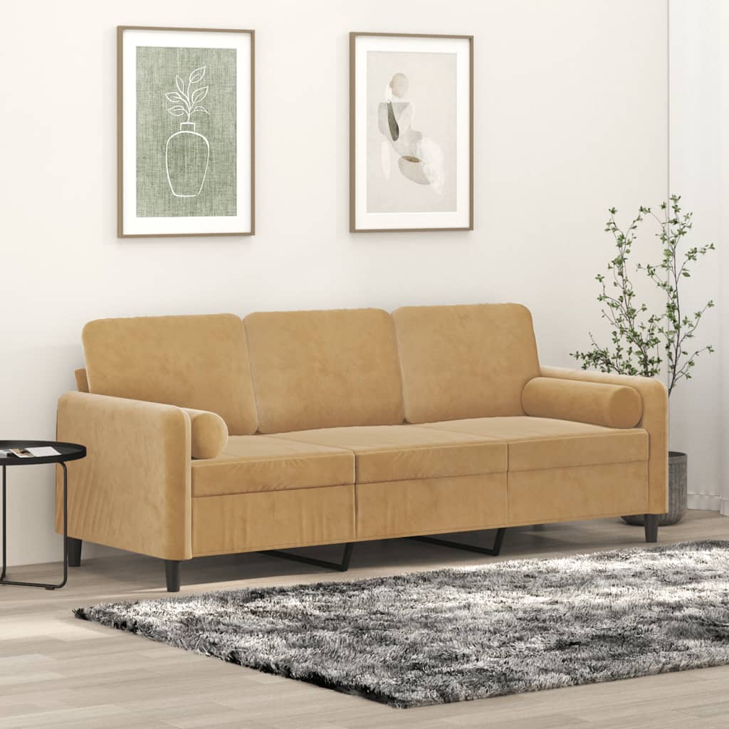 vidaXL 3-personers sofa med pyntepuder 180 cm velour brun