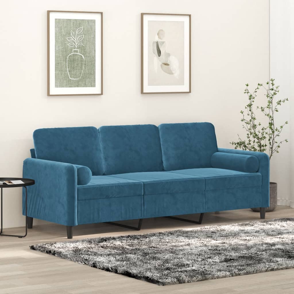 vidaXL 3-personers sofa med pyntepuder 180 cm velour blå