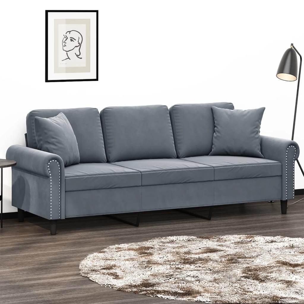 vidaXL 3-personers sofa med pyntepuder 180 cm velour mørkegrå