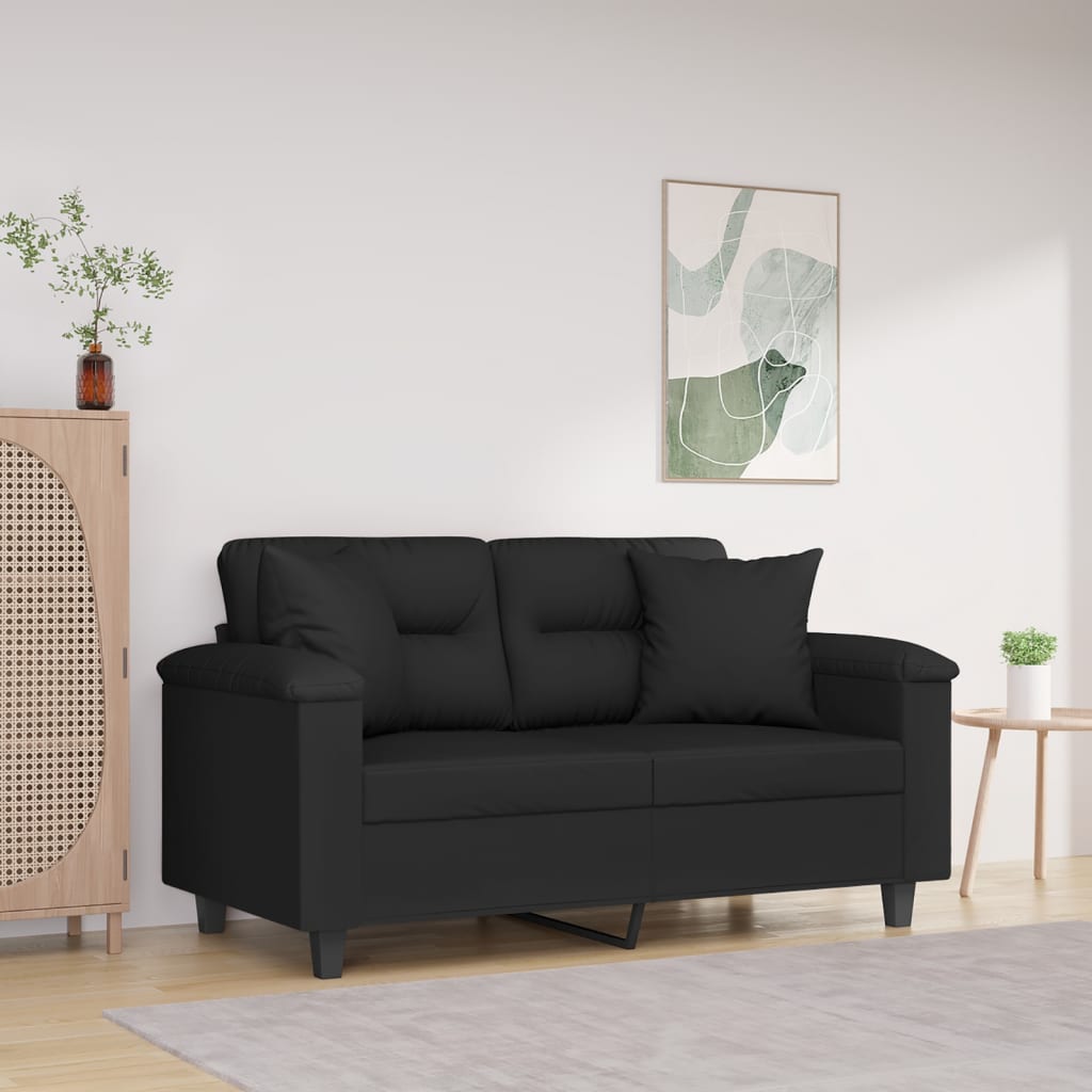 vidaXL 2-personers sofa med puder 120 cm mikrofiberstof sort