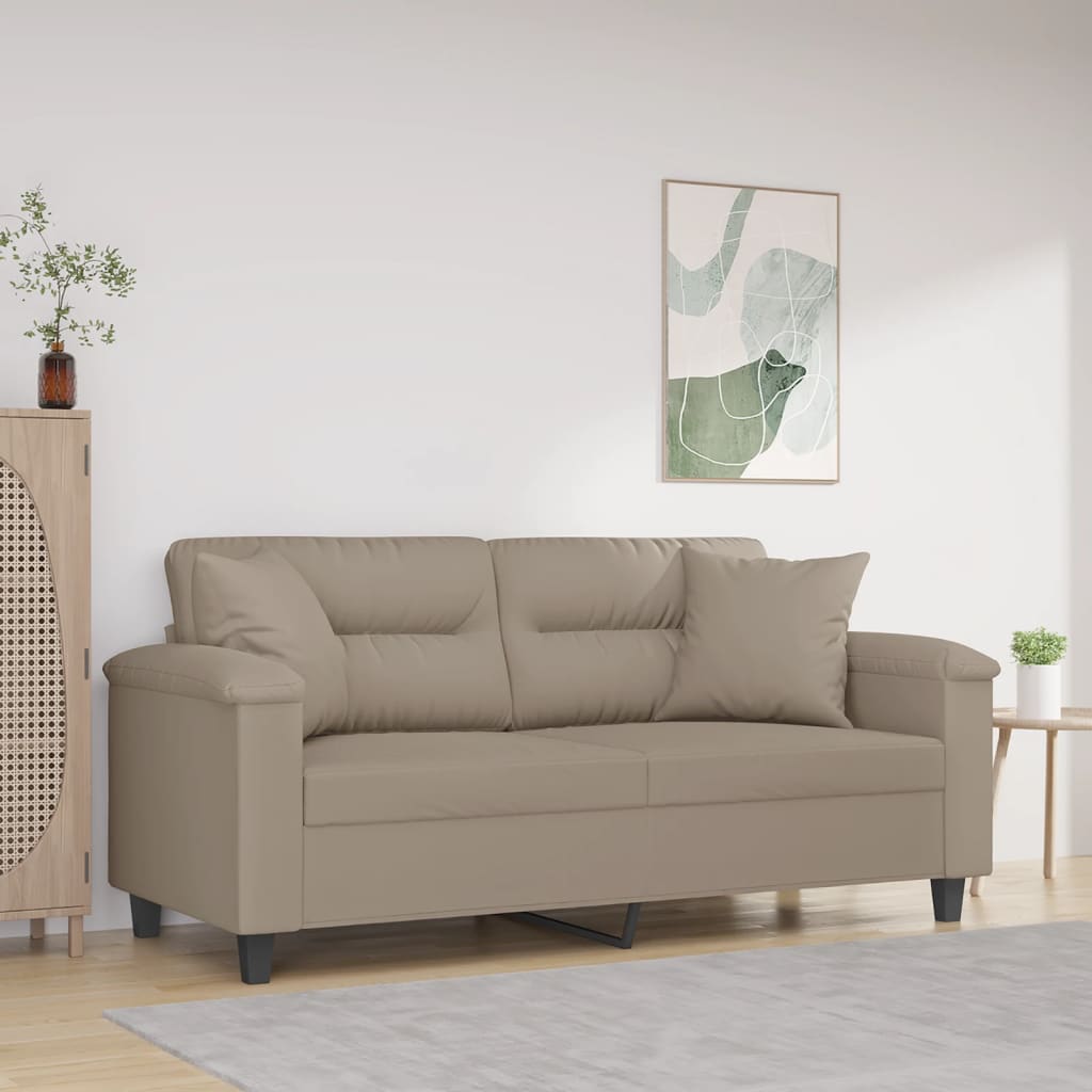 vidaXL 2-personers sofa med puder 140 cm mikrofiberstof gråbrun