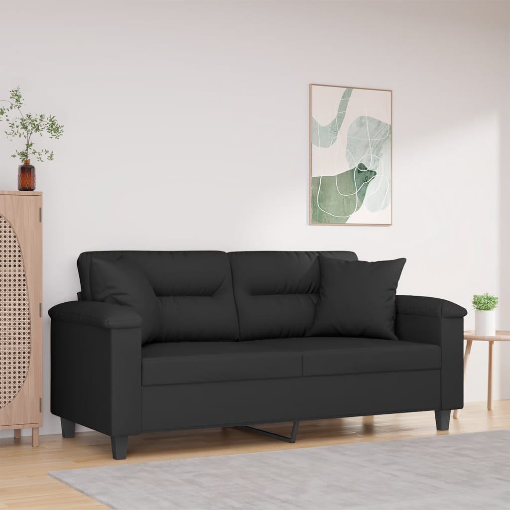 vidaXL 2-personers sofa med puder 140 cm mikrofiberstof sort