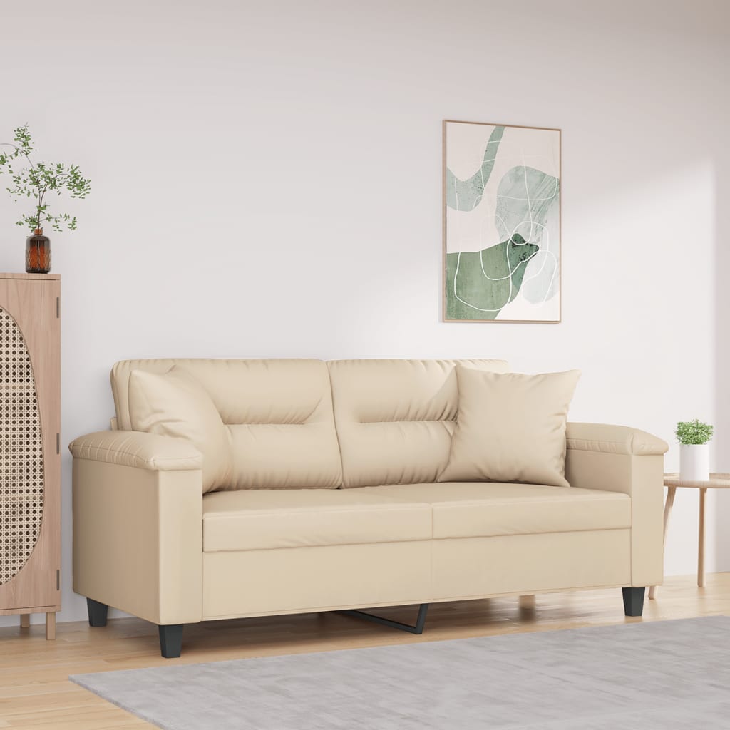vidaXL 2-personers sofa med puder 140 cm mikrofiberstof creme