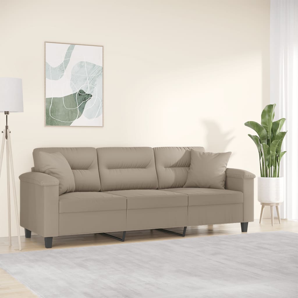 vidaXL 3-personers sofa med puder 180 cm mikrofiberstof gråbrun