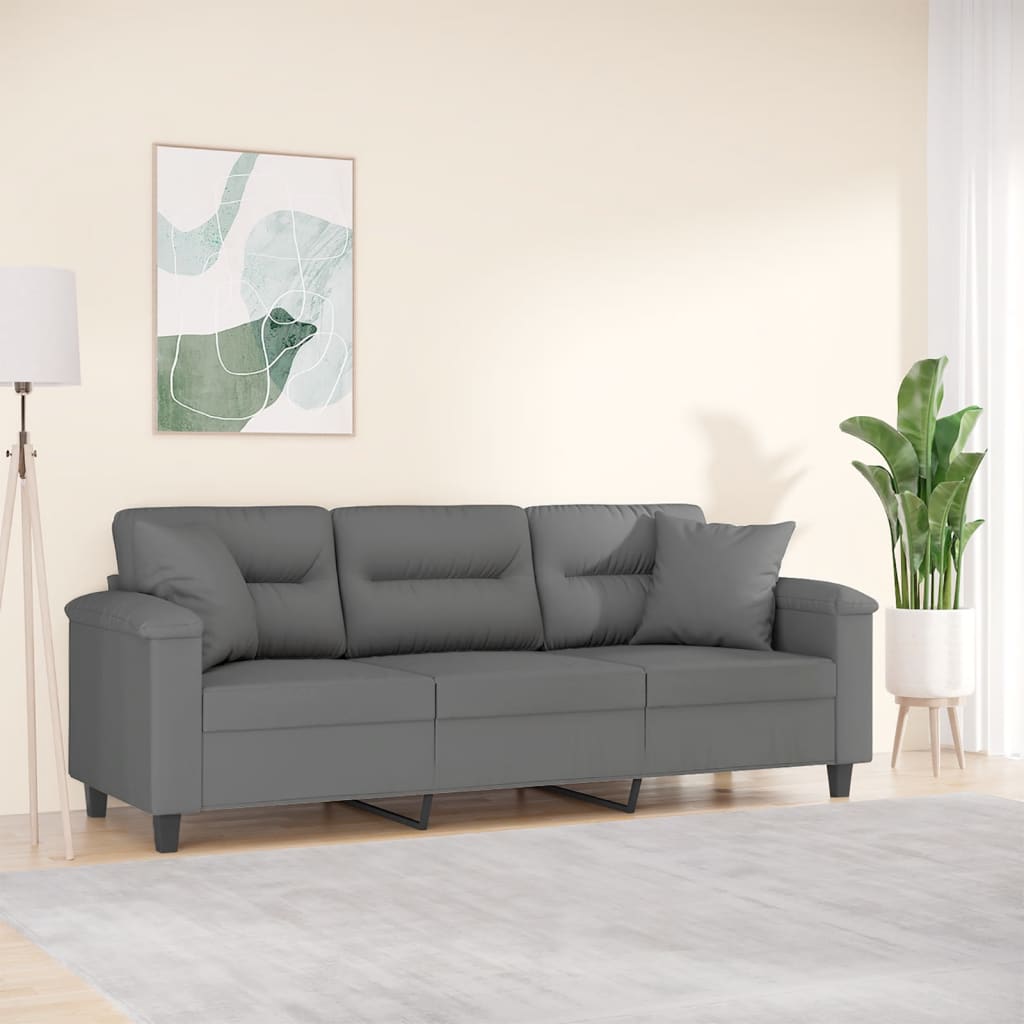 vidaXL 3-personers sofa med puder 180 cm mikrofiberstof mørkegrå