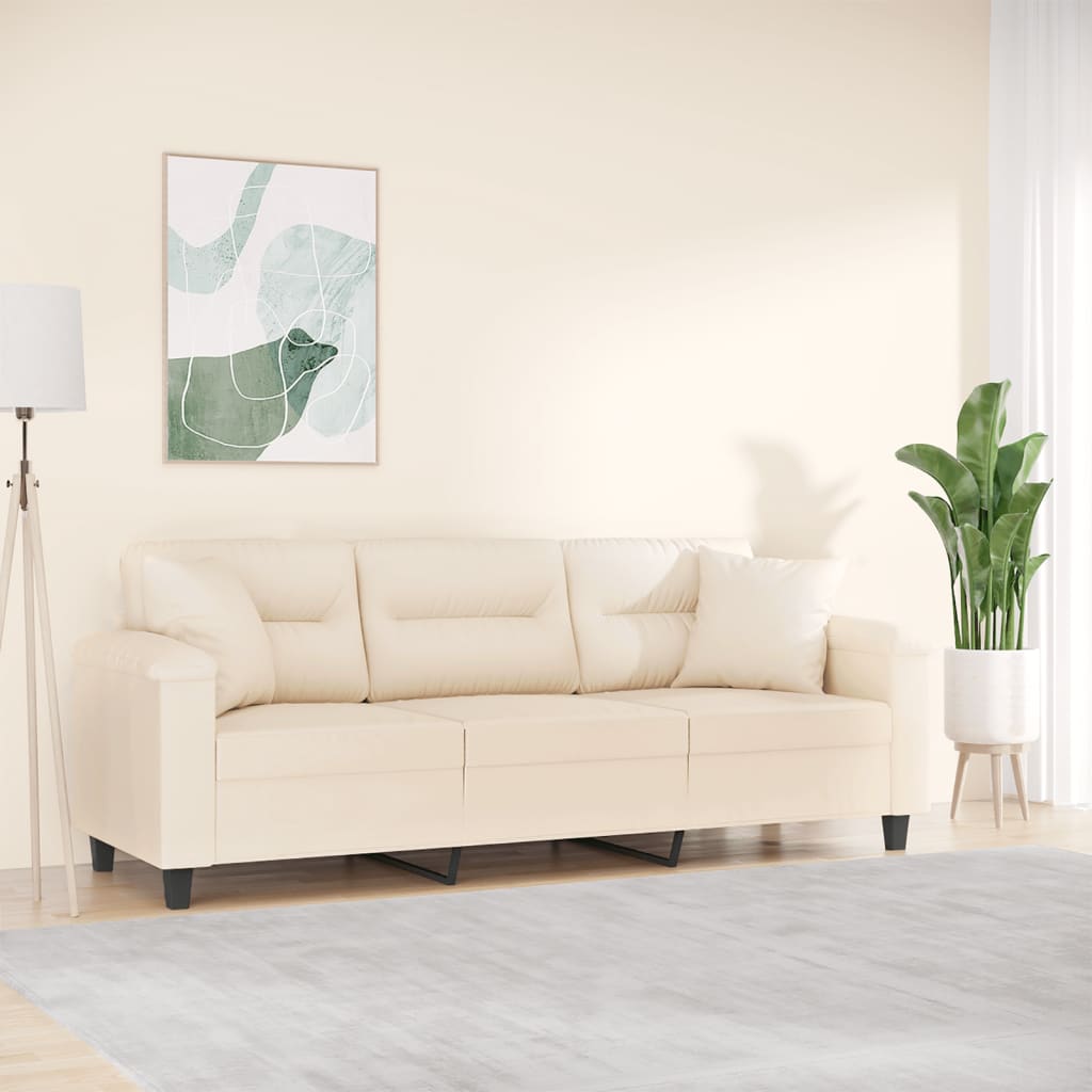 vidaXL 3-personers sofa med puder 180 cm mikrofiberstof beige
