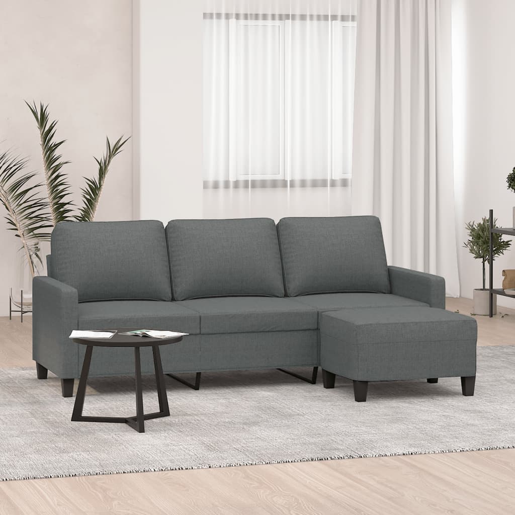 12: vidaXL 3-personers sofa med fodskammel 180 cm stof Mørkegrå