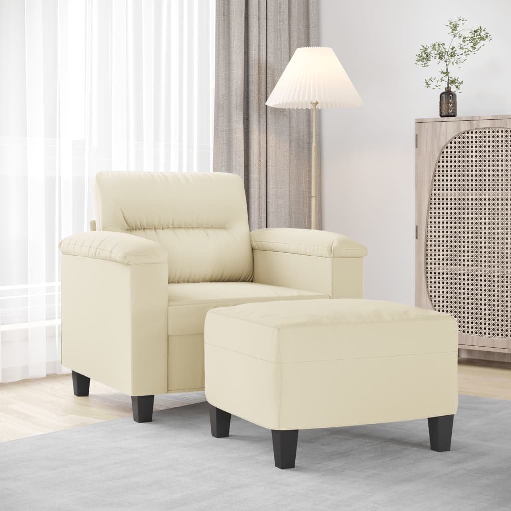 vidaXL Fotelj s stolčkom za noge krem 60 cm umetno usnje