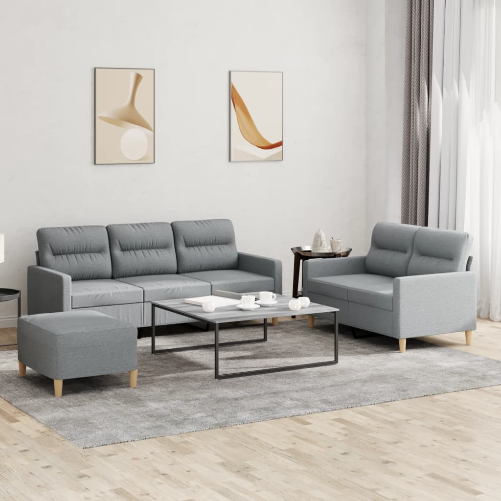 vidaXL 3 pcs conjunto de sofás com almofadões tecido cinzento-claro