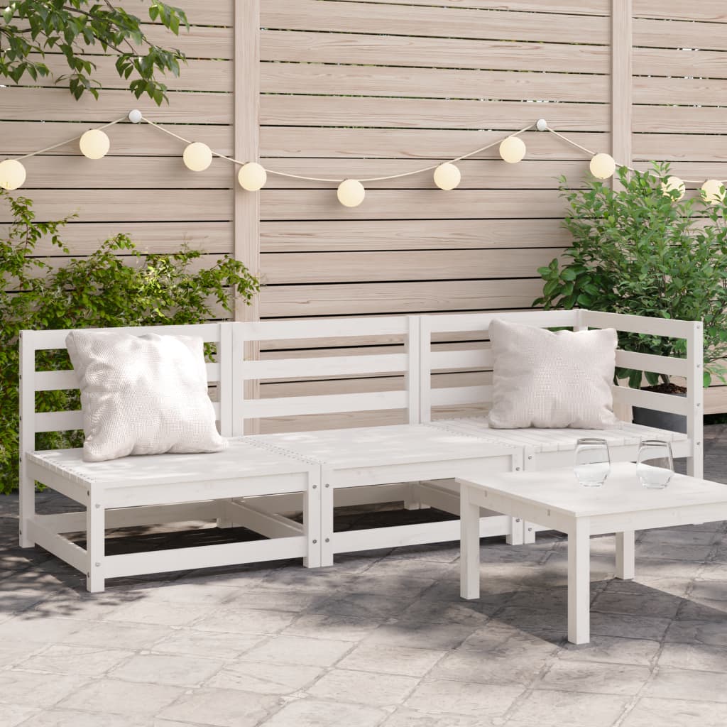 vidaXL Canapea de grădină cu 3 locuri, alb, lemn masiv de pin