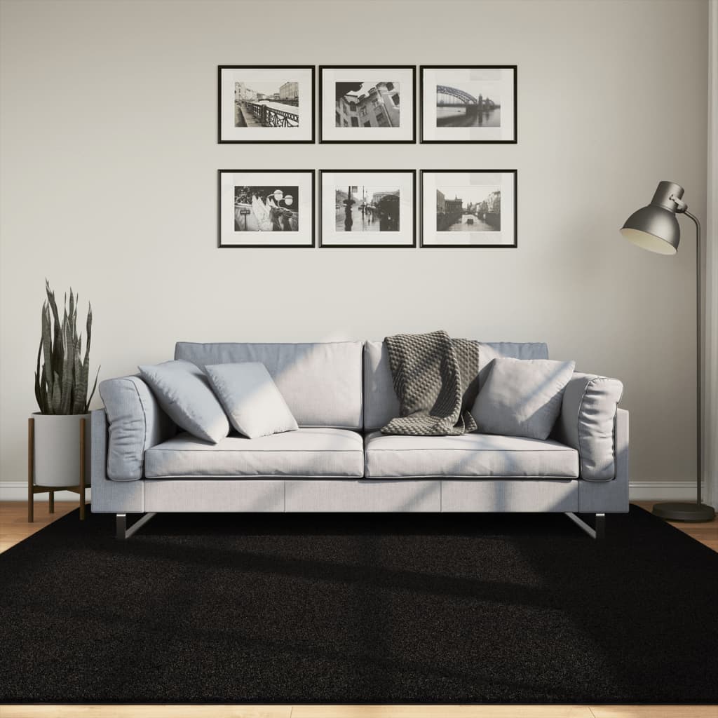 vidaXL gulvtæppe HUARTE 200x200 cm kort luv og vaskbart sort