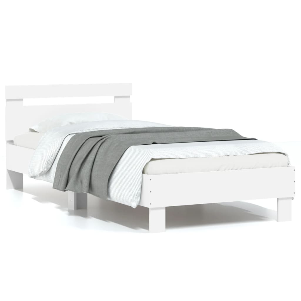vidaXL Cadru de pat cu tăblie, alb, 90x190 cm, lemn prelucrat