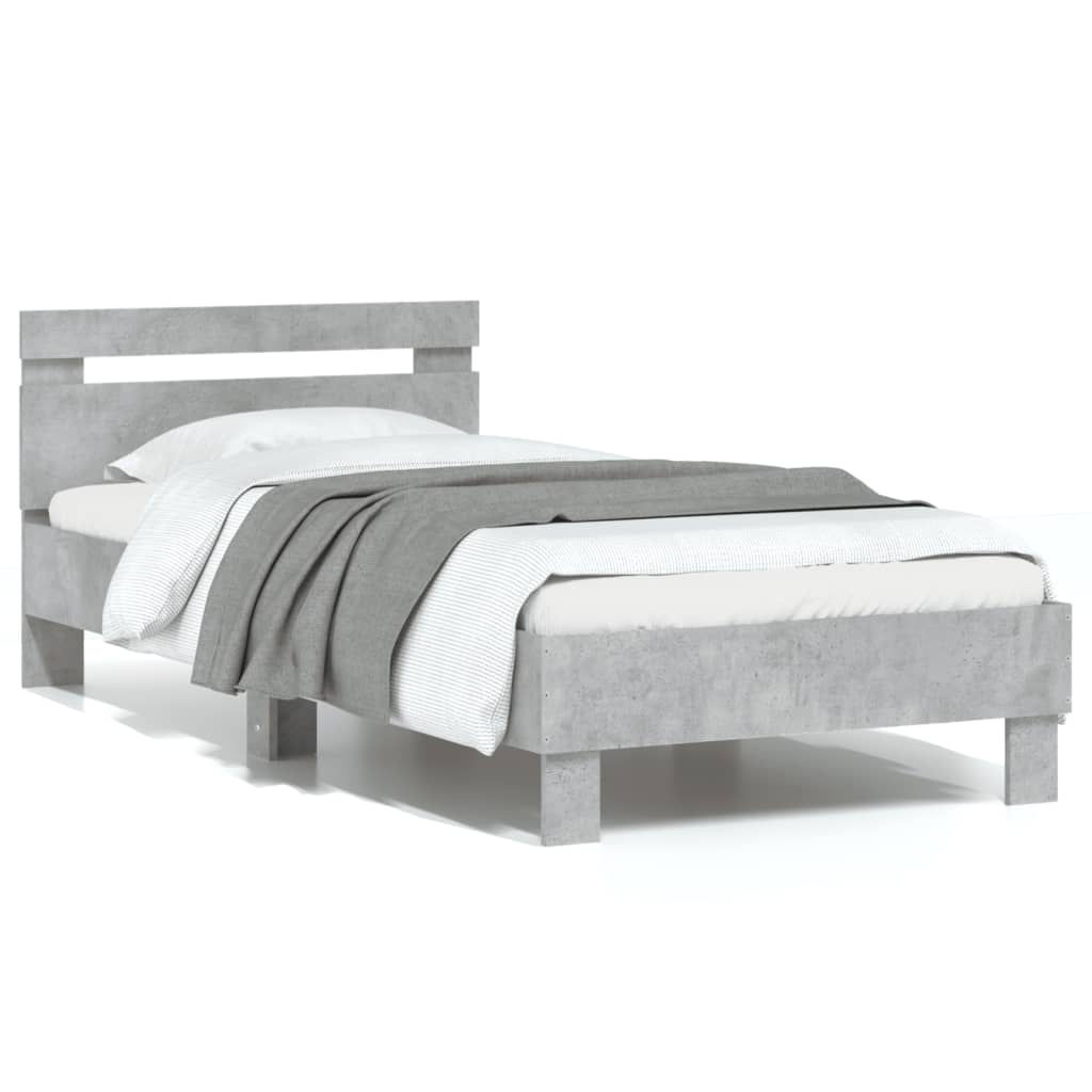vidaXL Cadru de pat cu tăblie, gri beton, 90x190 cm, lemn prelucrat