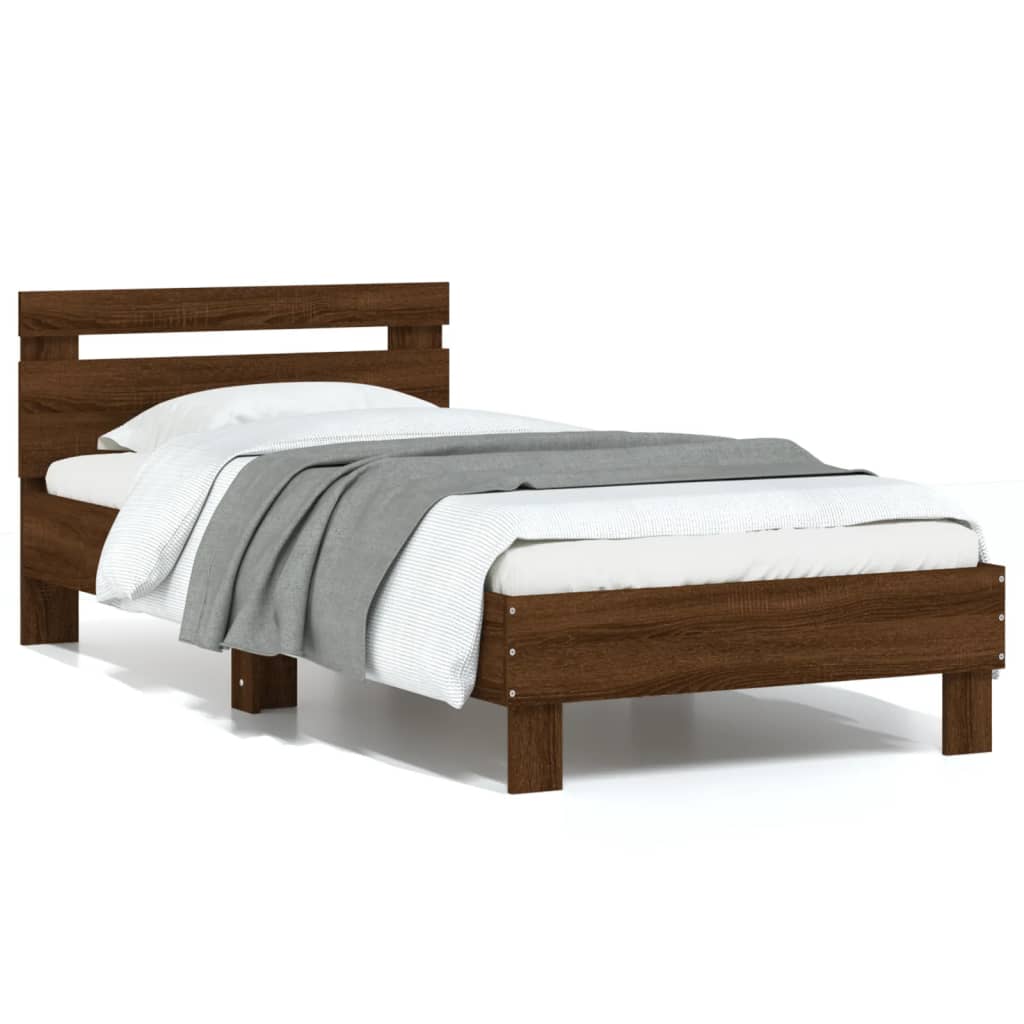 vidaXL Cadru de pat cu tăblie, stejar maro, 90x190 cm, lemn prelucrat