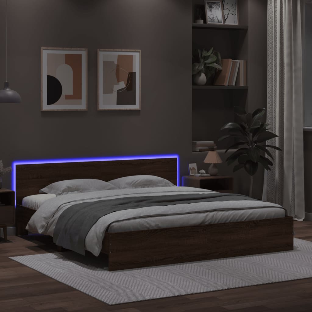 Rám postele s čelem a LED osvětlením hnědý dub 180 x 200 cm