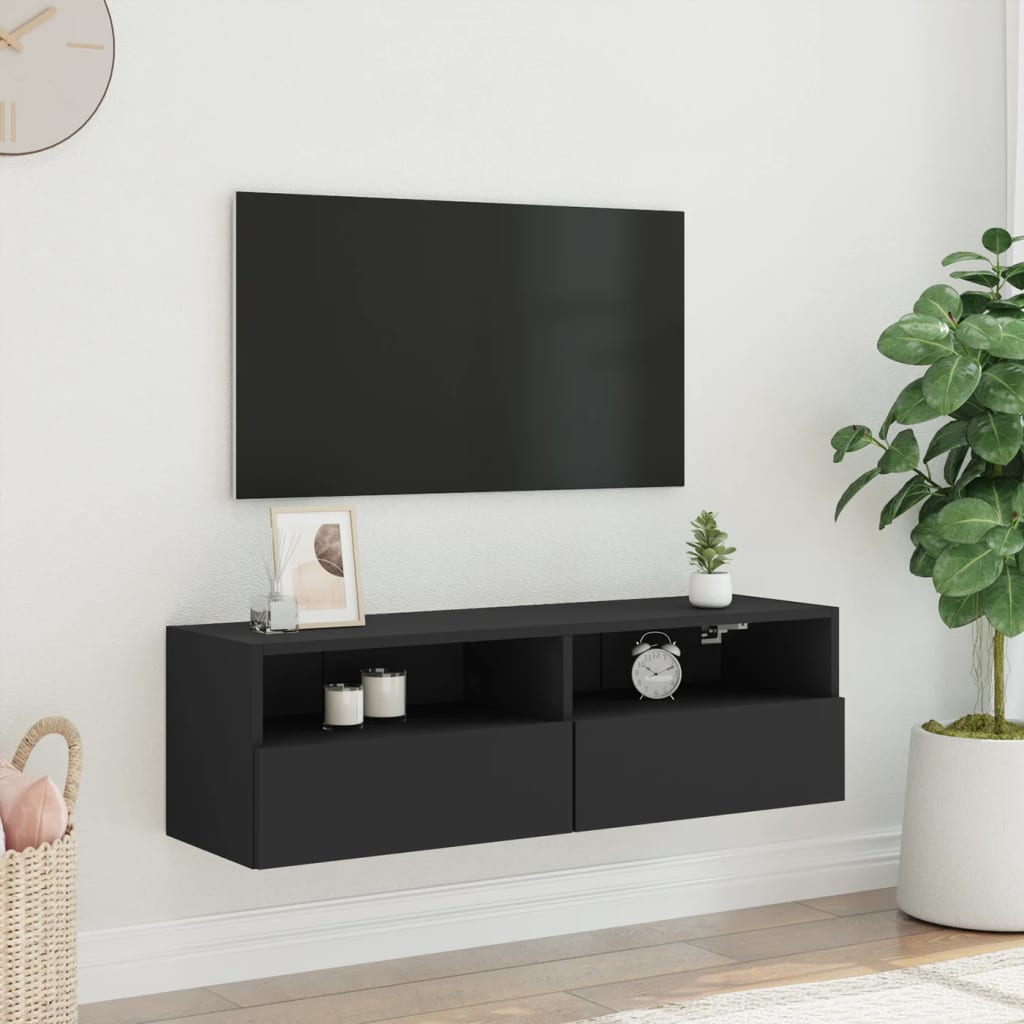 TV-Wandschrank Schwarz 100x30x30 cm Holzwerkstoff