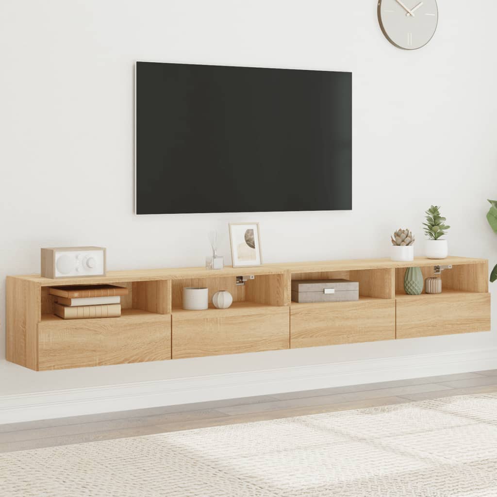 vidaXL væghængt tv-bord 2 stk. 100x30x30 cm konstrueret træ sonoma-eg