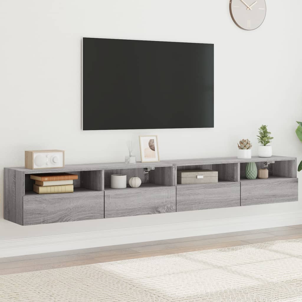 vidaXL væghængt tv-bord 2 stk. 100x30x30 cm konstrueret træ grå sonoma