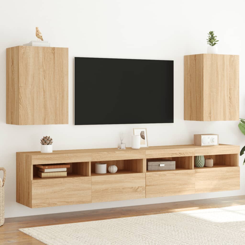 vidaXL væghængt tv-bord 2 stk. 40,5x30x60 cm konstrueret træ sonoma-eg