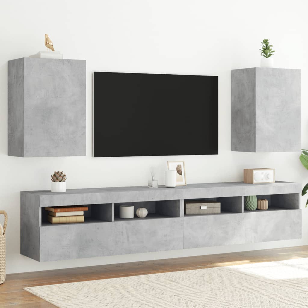 vidaXL Comode TV de perete, 2 buc. gri beton, 40,5x30x60 cm, lemn