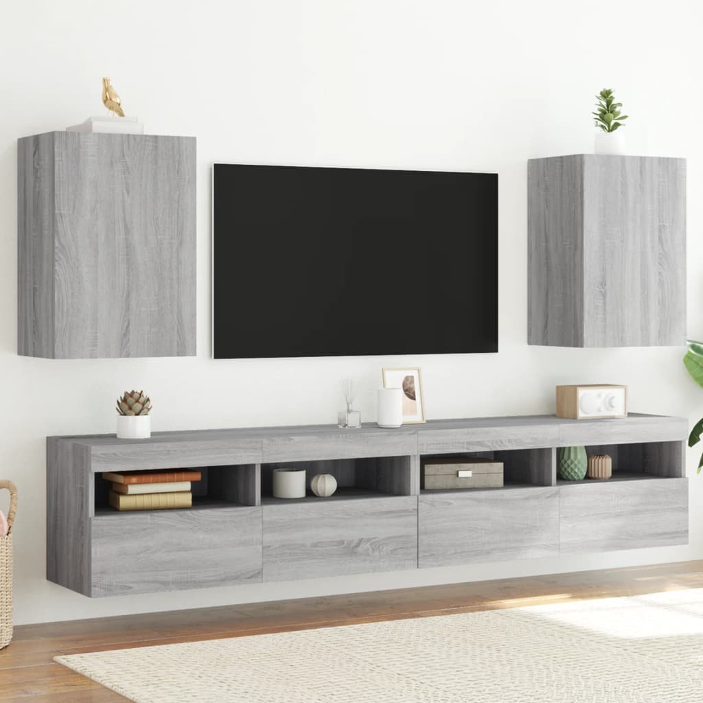vidaXL tv-bord til væg 2 stk. 40,5x30x60 cm konstrueret træ grå sonoma