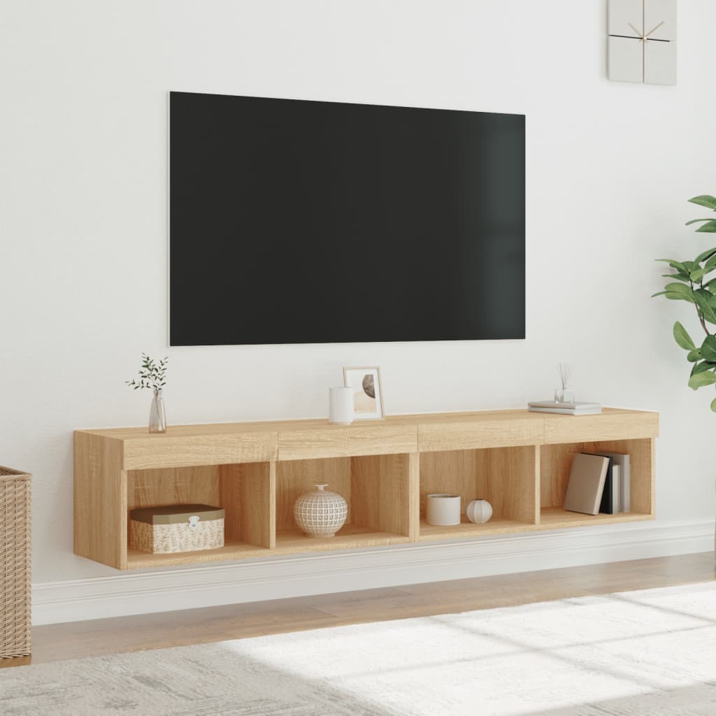 vidaXL Comode TV cu lumini LED, 2 buc., stejar sonoma, 80x30x30 cm